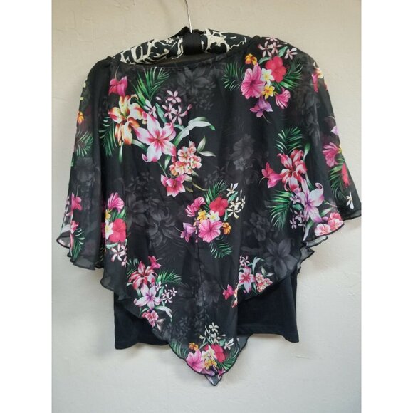 Christopher & Banks Top Medium Petite Black Floral Lace Overlay Chiffon Blouse - Picture 3 of 8